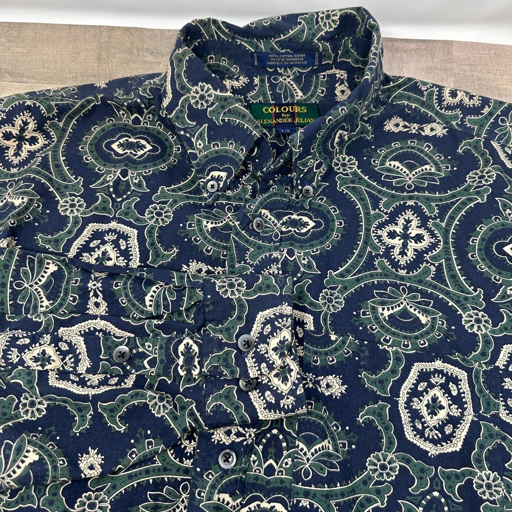 Vintage Colours by Alexander Julian Shirt 90s Green Paisley Button Down ~Large
